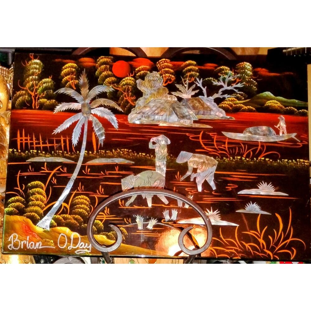 Vintage Mother-of-Pearl Inlay Lacquer Panel — Signed Brian O’Day Very Rare